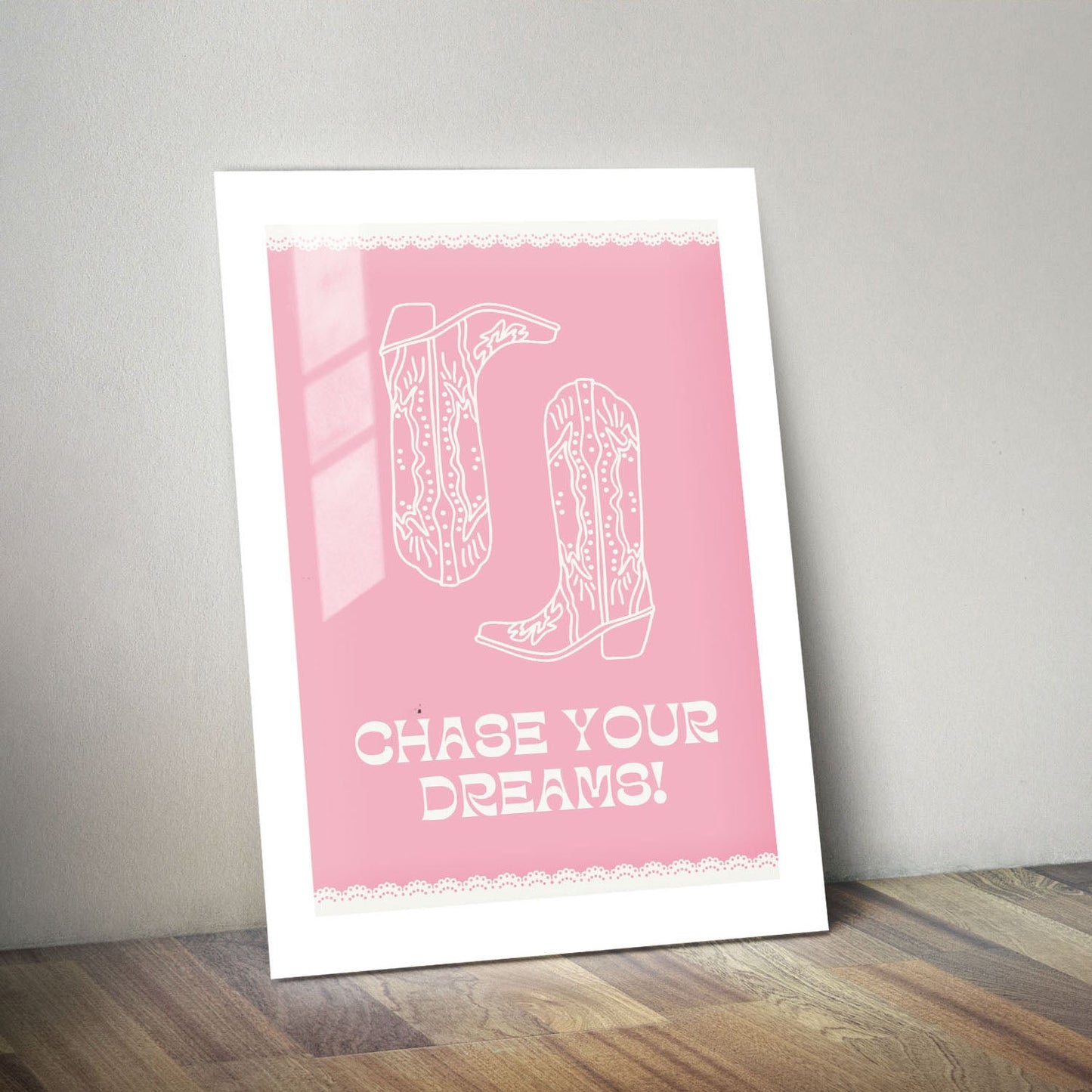 Wes Co Gallery Metal Poster Chase Your Dreams Boots 24" x 36" Home Goods - Preppy Border or edge to edge Metal Art Print