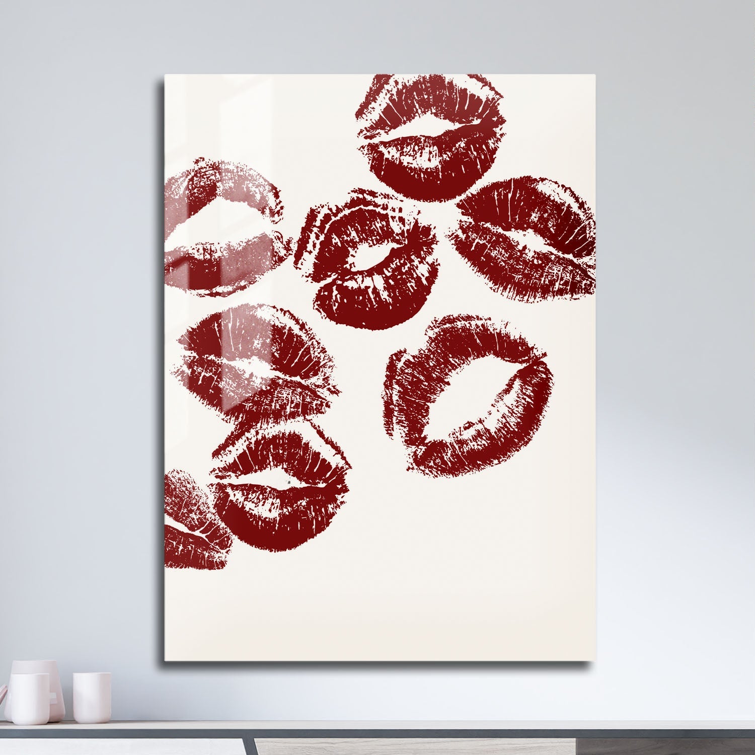 Wes Co Gallery Metal Poster Red Lip Kisses 11" x 17" Home Goods - Preppy Border or edge to edge Metal Art Print