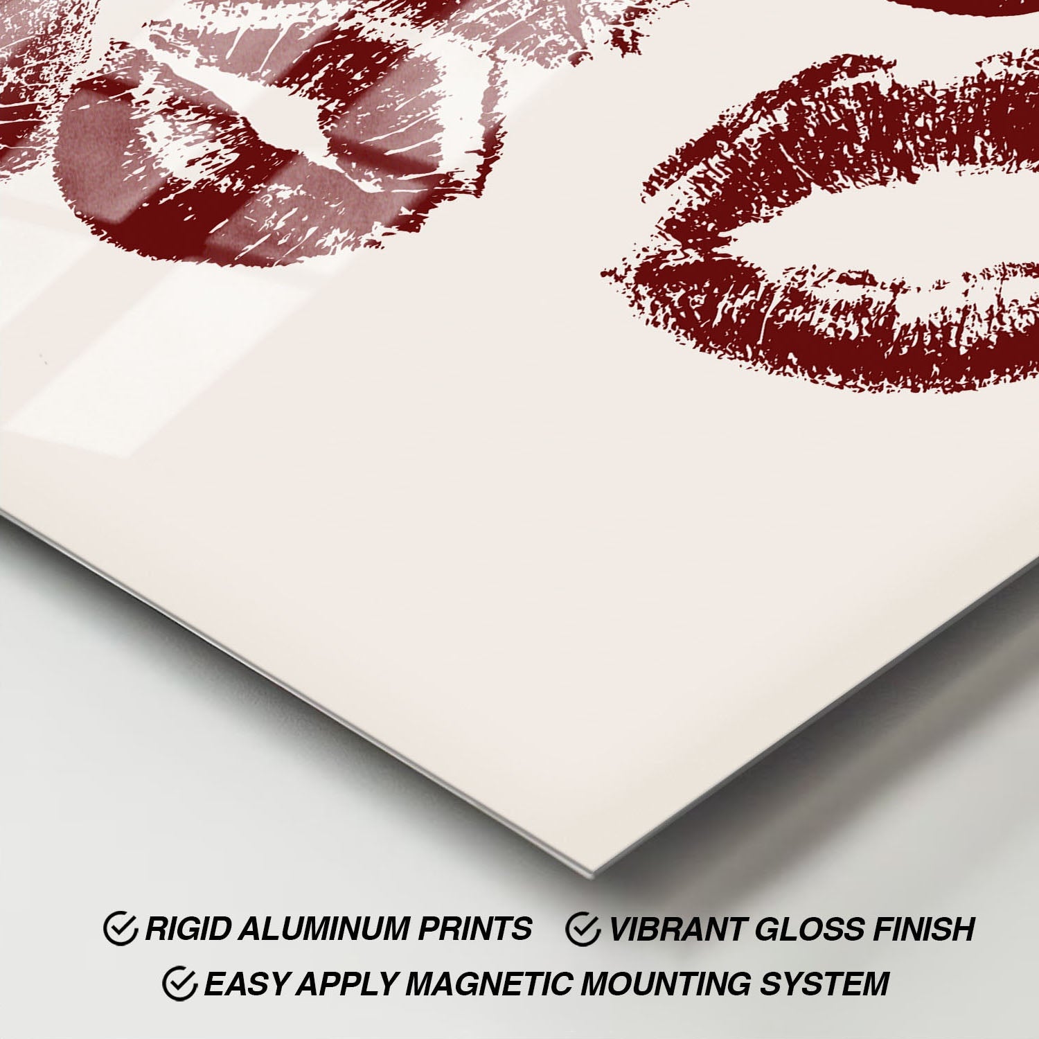 Wes Co Gallery Metal Poster Red Lip Kisses 11" x 17" Home Goods - Preppy Border or edge to edge Metal Art Print