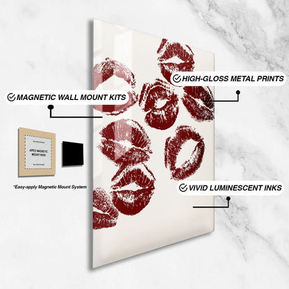 Wes Co Gallery Metal Poster Red Lip Kisses 16" x 24" Home Goods - Preppy Border or edge to edge Metal Art Print