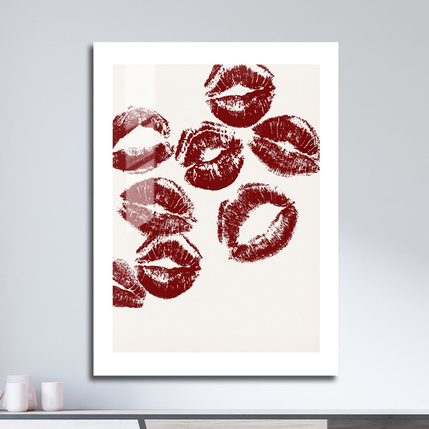 Wes Co Gallery Metal Poster Red Lip Kisses 16" x 24" Home Goods - Preppy Border or edge to edge Metal Art Print