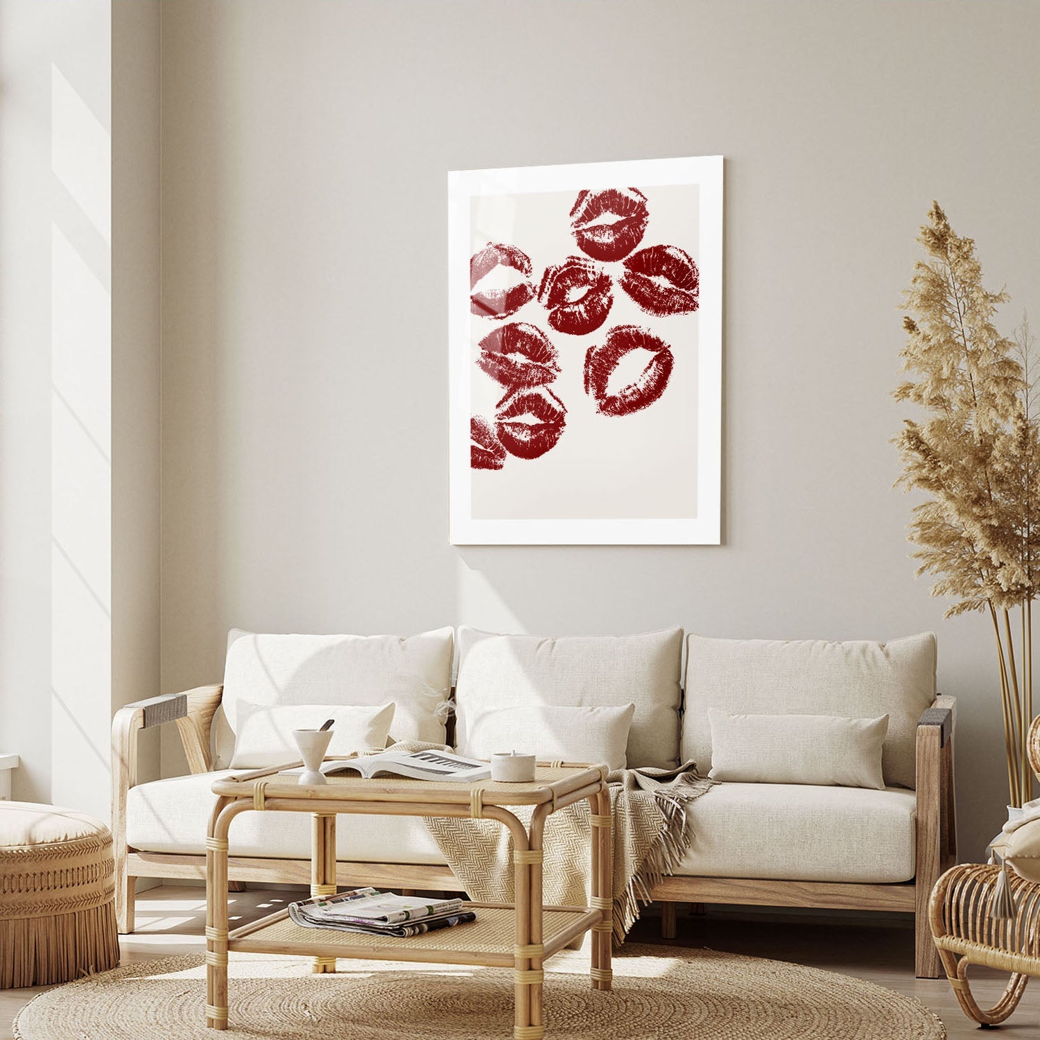 Wes Co Gallery Metal Poster Red Lip Kisses 16" x 24" Home Goods - Preppy Border or edge to edge Metal Art Print