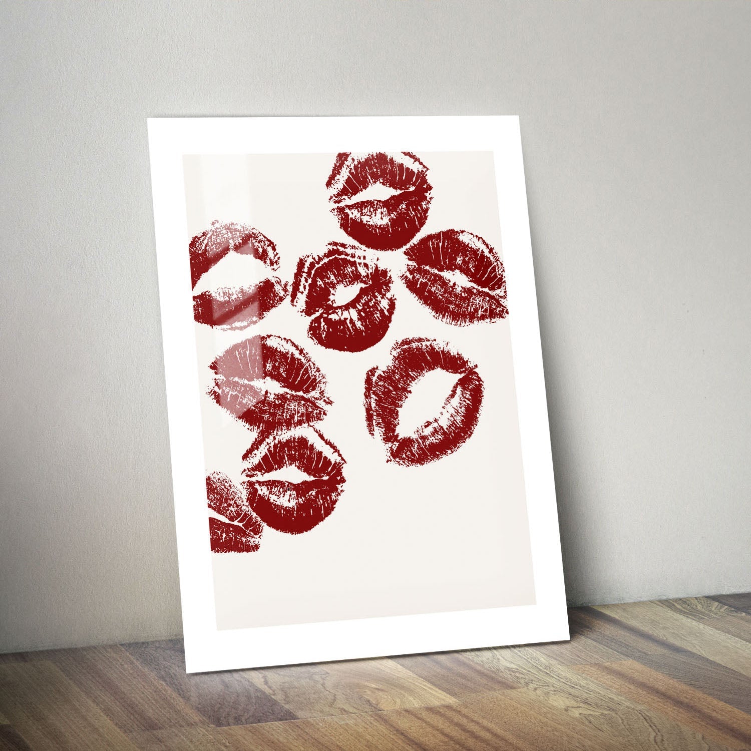 Wes Co Gallery Metal Poster Red Lip Kisses 24" x 36" Home Goods - Preppy Border or edge to edge Metal Art Print