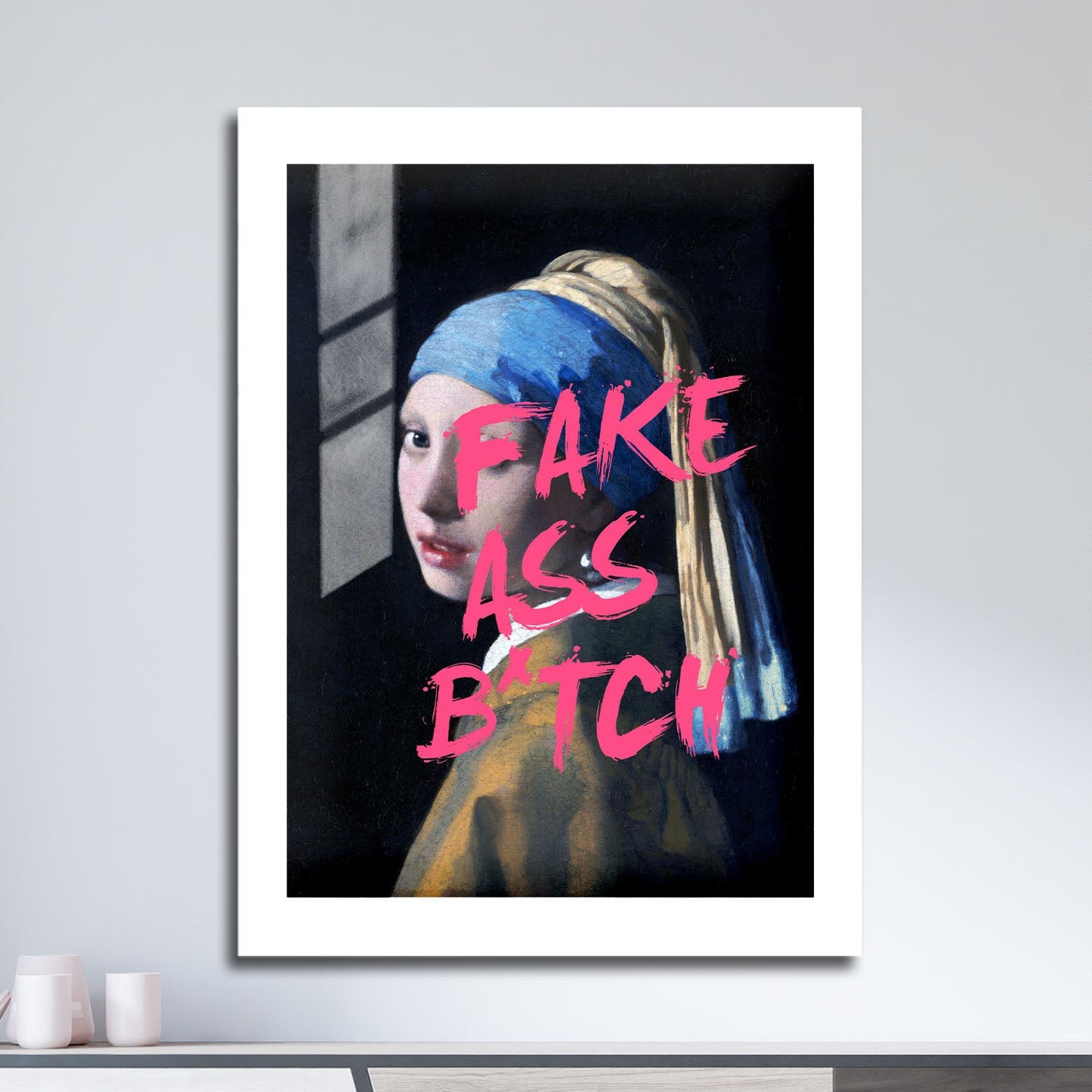 Wes Co Gallery Metal Poster Modern Vermeer Girl 16" x 24" Home Goods - Preppy Border or edge to edge Metal Art Print