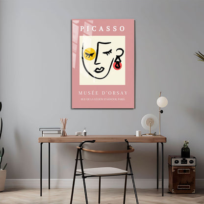 Wes Co Gallery Metal Poster Picasso Pink Line Face 11" x 17" Home Goods - Preppy Border or edge to edge Metal Art Print