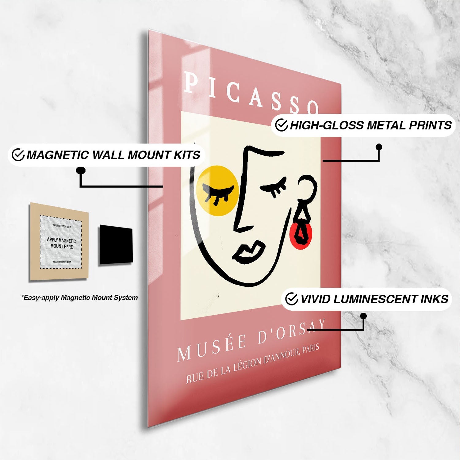 Wes Co Gallery Metal Poster Picasso Pink Line Face 16" x 24" Home Goods - Preppy Border or edge to edge Metal Art Print