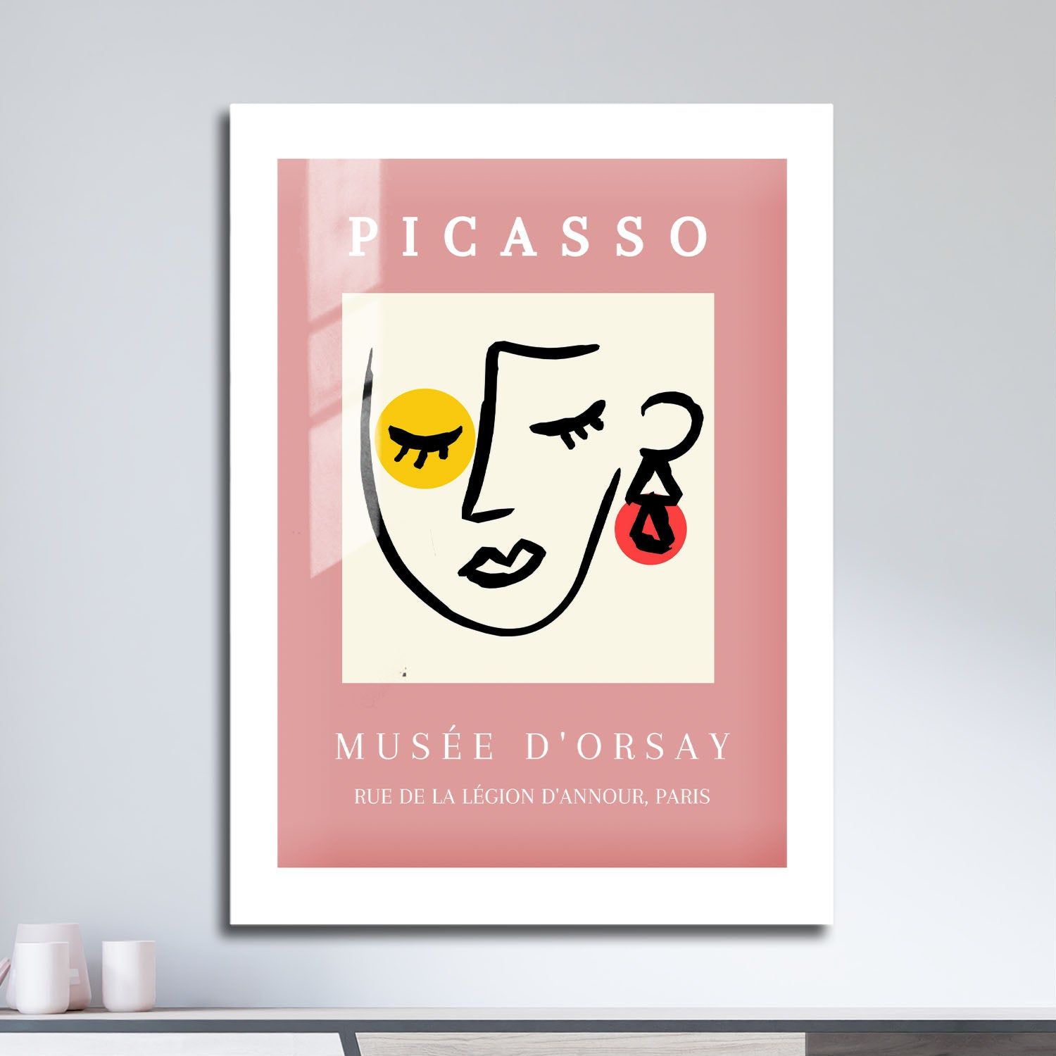 Wes Co Gallery Metal Poster Picasso Pink Line Face 16" x 24" Home Goods - Preppy Border or edge to edge Metal Art Print