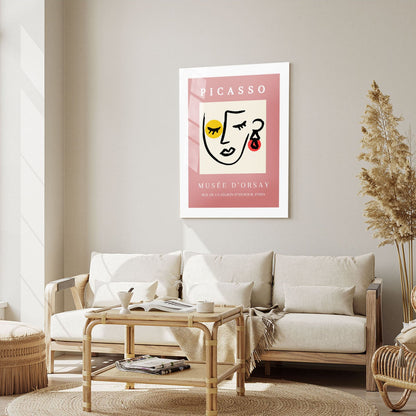 Wes Co Gallery Metal Poster Picasso Pink Line Face 16" x 24" Home Goods - Preppy Border or edge to edge Metal Art Print