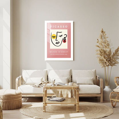 Wes Co Gallery Metal Poster Picasso Pink Line Face 24" x 36" Home Goods - Preppy Border or edge to edge Metal Art Print