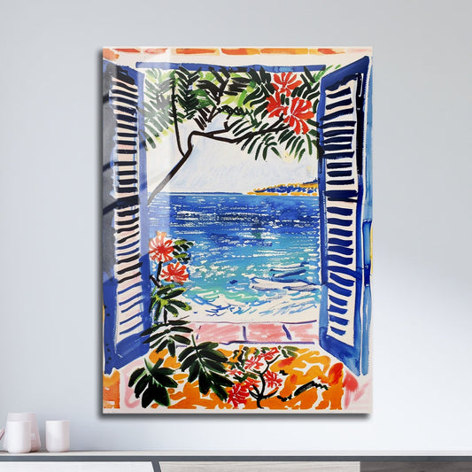 Wes Co Gallery Metal Poster Mediterranean Window Seaview 11" x 17" Home Goods - Summer Border or edge to edge Metal Art Print