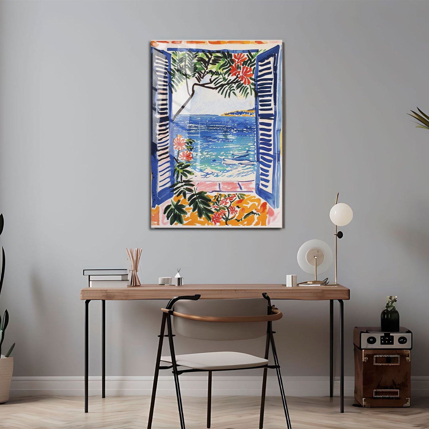 Wes Co Gallery Metal Poster Mediterranean Window Seaview 11" x 17" Home Goods - Summer Border or edge to edge Metal Art Print