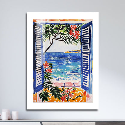 Wes Co Gallery Metal Poster Mediterranean Window Seaview 16" x 24" Home Goods - Summer Border or edge to edge Metal Art Print