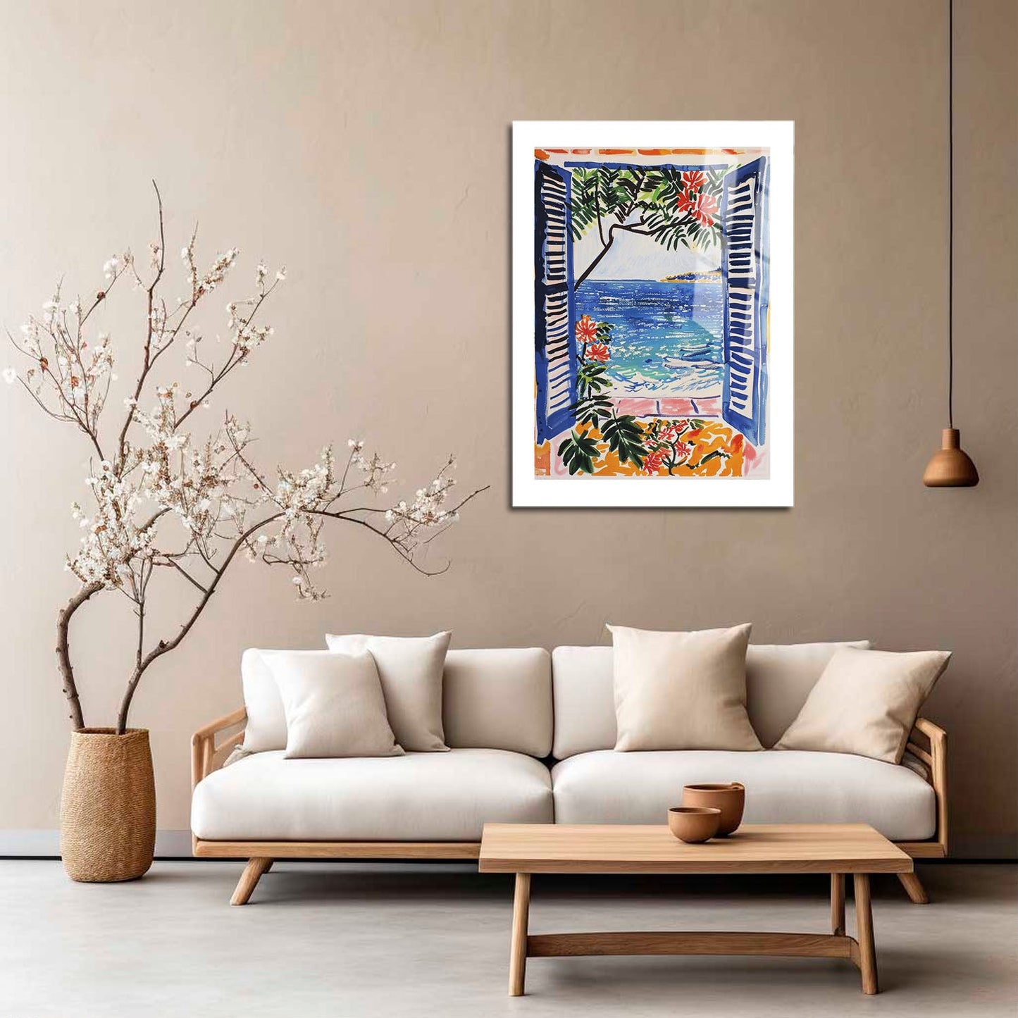 Wes Co Gallery Metal Poster Mediterranean Window Seaview 16" x 24" Home Goods - Summer Border or edge to edge Metal Art Print