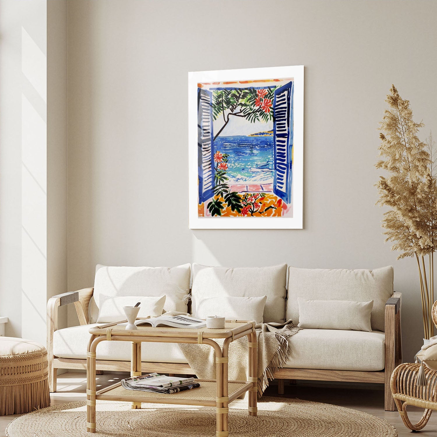 Wes Co Gallery Metal Poster Mediterranean Window Seaview 16" x 24" Home Goods - Summer Border or edge to edge Metal Art Print