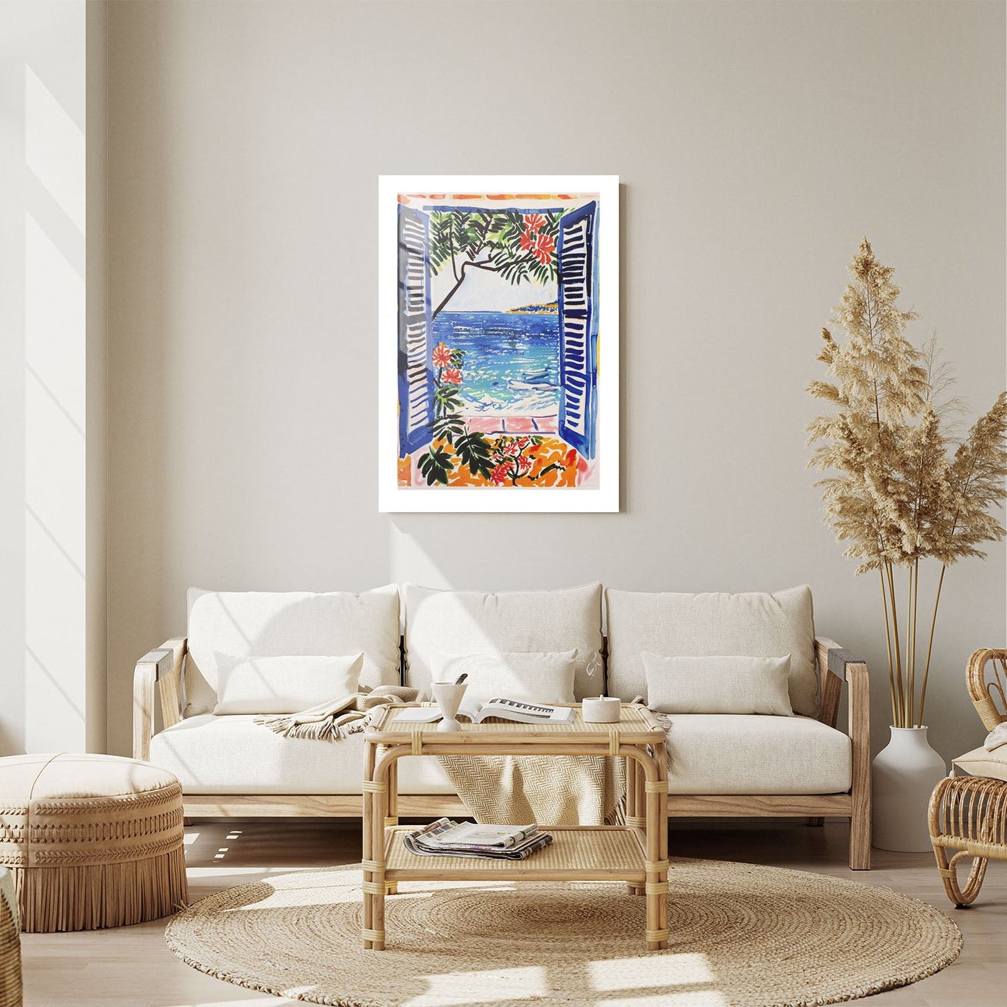 Wes Co Gallery Metal Poster Mediterranean Window Seaview 24" x 36" Home Goods - Summer Border or edge to edge Metal Art Print