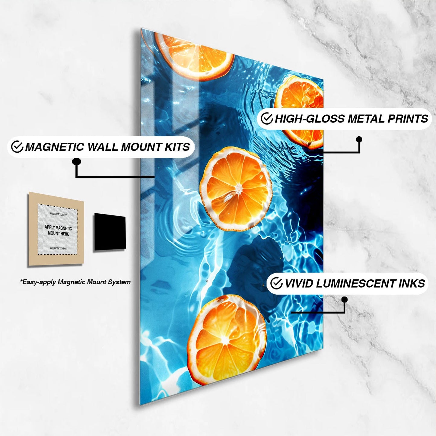 Wes Co Gallery Metal Poster Floating Citrus Slices 16" x 24" Home Goods - Summer Border or edge to edge Metal Art Print