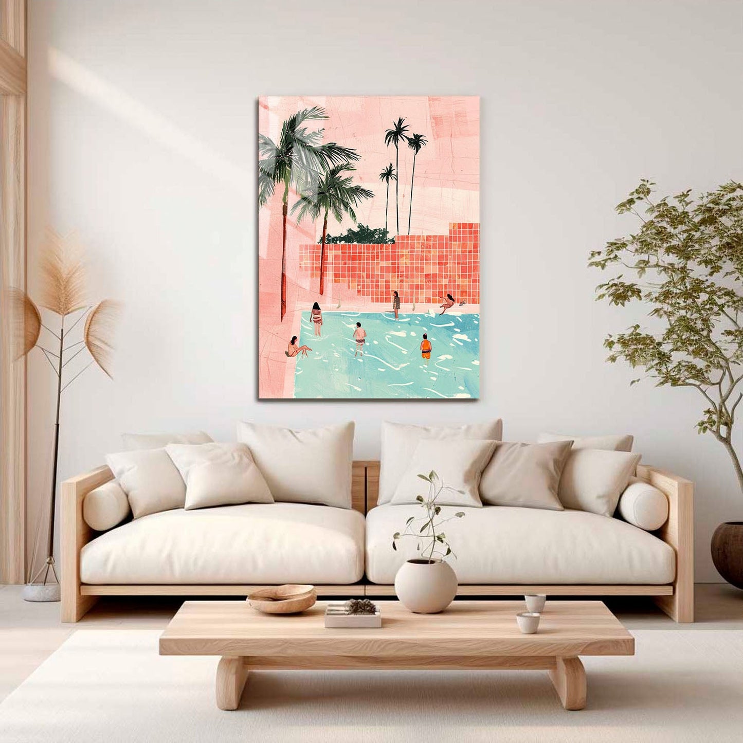 Wes Co Gallery Metal Poster Palm Poolside Gathering 11" x 17" Home Goods - Summer Border or edge to edge Metal Art Print