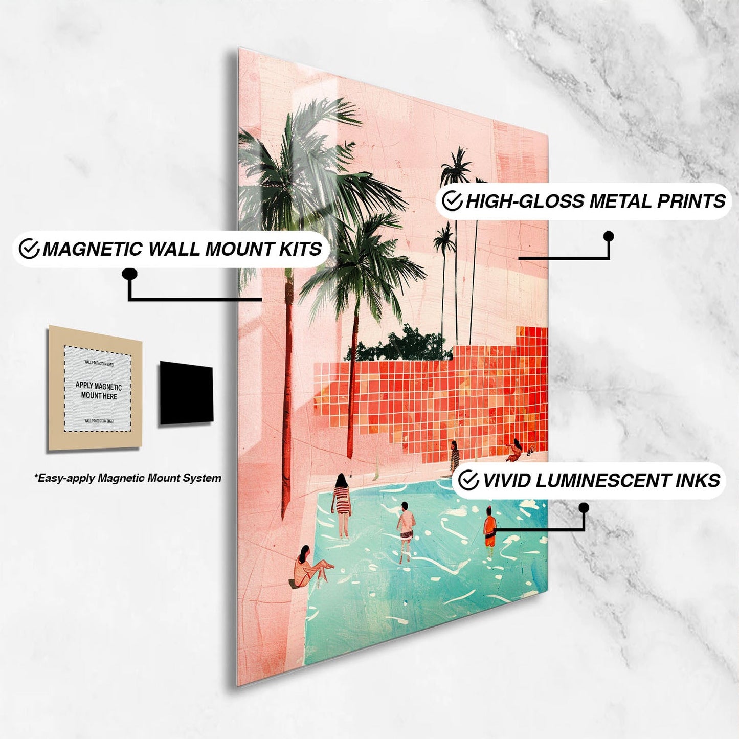 Wes Co Gallery Metal Poster Palm Poolside Gathering 16" x 24" Home Goods - Summer Border or edge to edge Metal Art Print