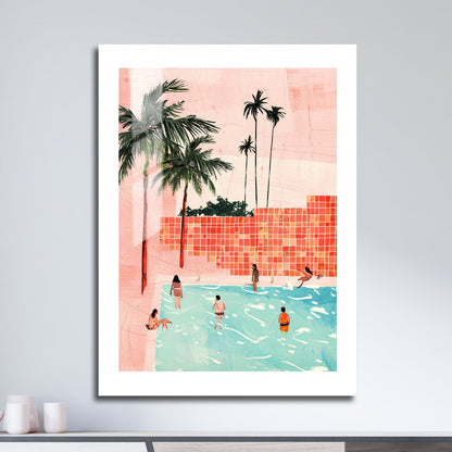 Wes Co Gallery Metal Poster Palm Poolside Gathering 16" x 24" Home Goods - Summer Border or edge to edge Metal Art Print