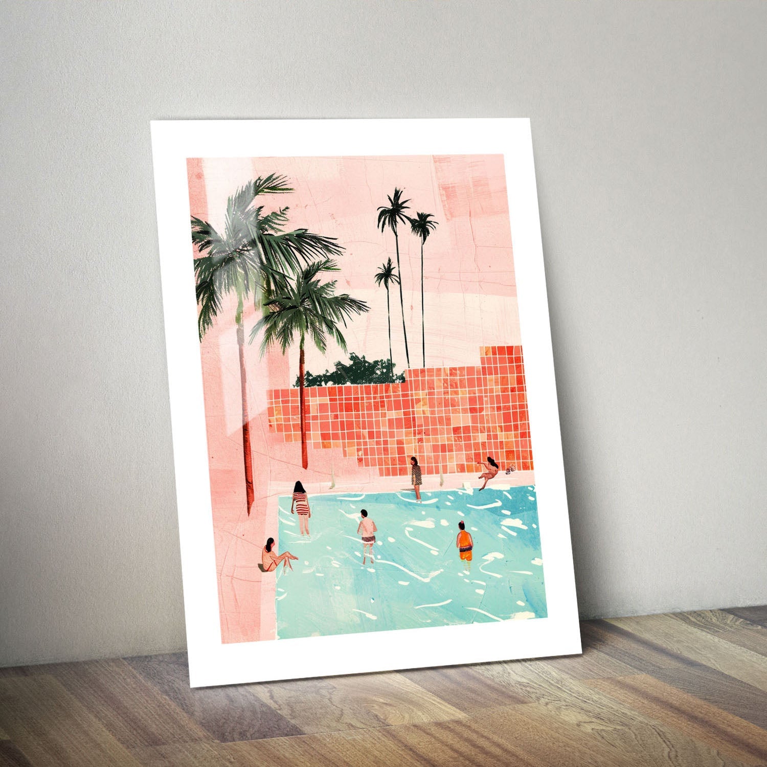 Wes Co Gallery Metal Poster Palm Poolside Gathering 24" x 36" Home Goods - Summer Border or edge to edge Metal Art Print