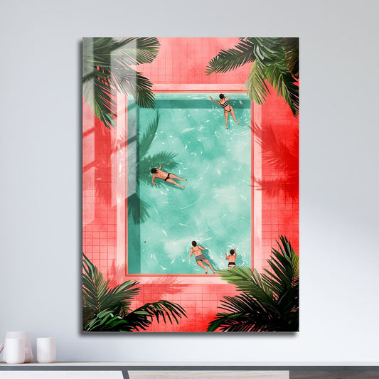 Wes Co Gallery Metal Poster Tropical Pool Day 11" x 17" Home Goods - Summer Border or edge to edge Metal Art Print