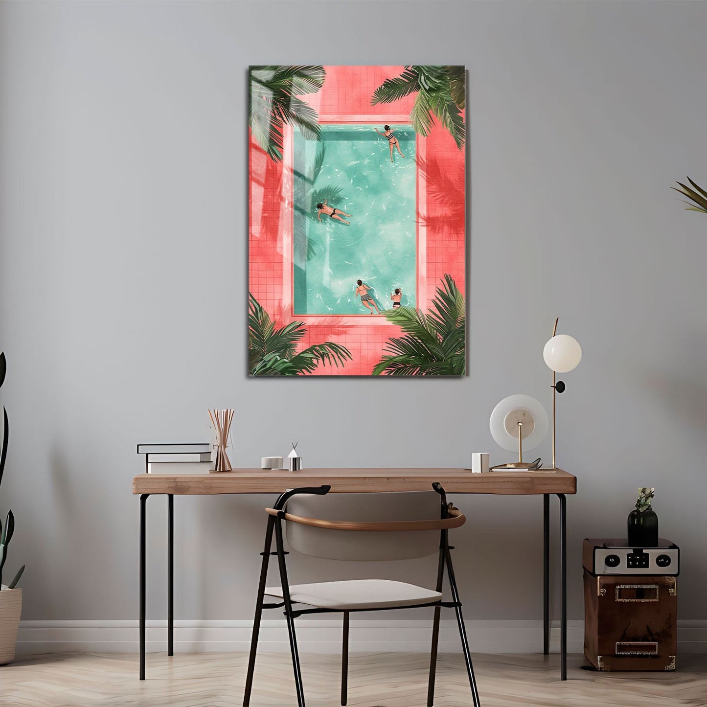 Wes Co Gallery Metal Poster Tropical Pool Day 11" x 17" Home Goods - Summer Border or edge to edge Metal Art Print