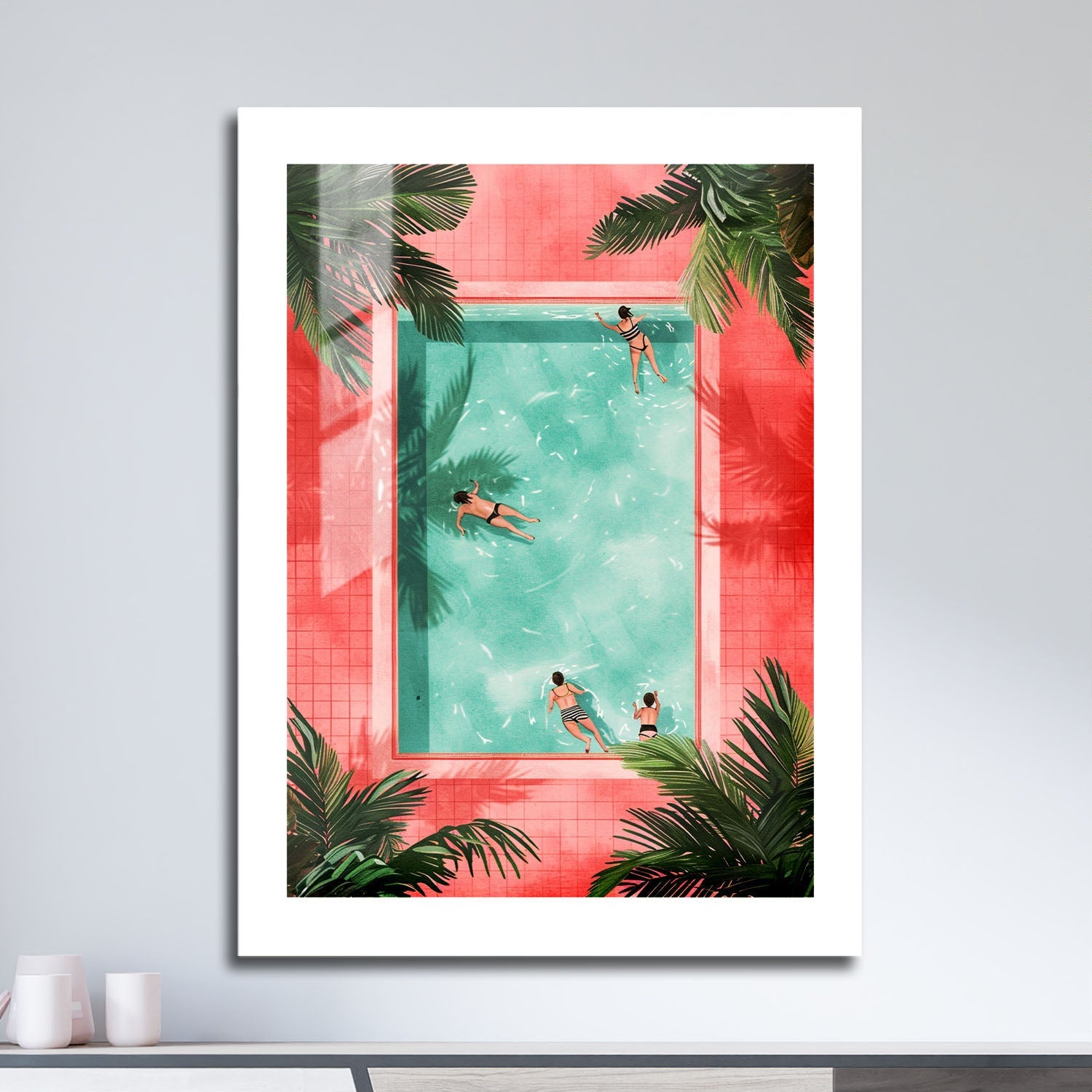 Wes Co Gallery Metal Poster Tropical Pool Day 16" x 24" Home Goods - Summer Border or edge to edge Metal Art Print