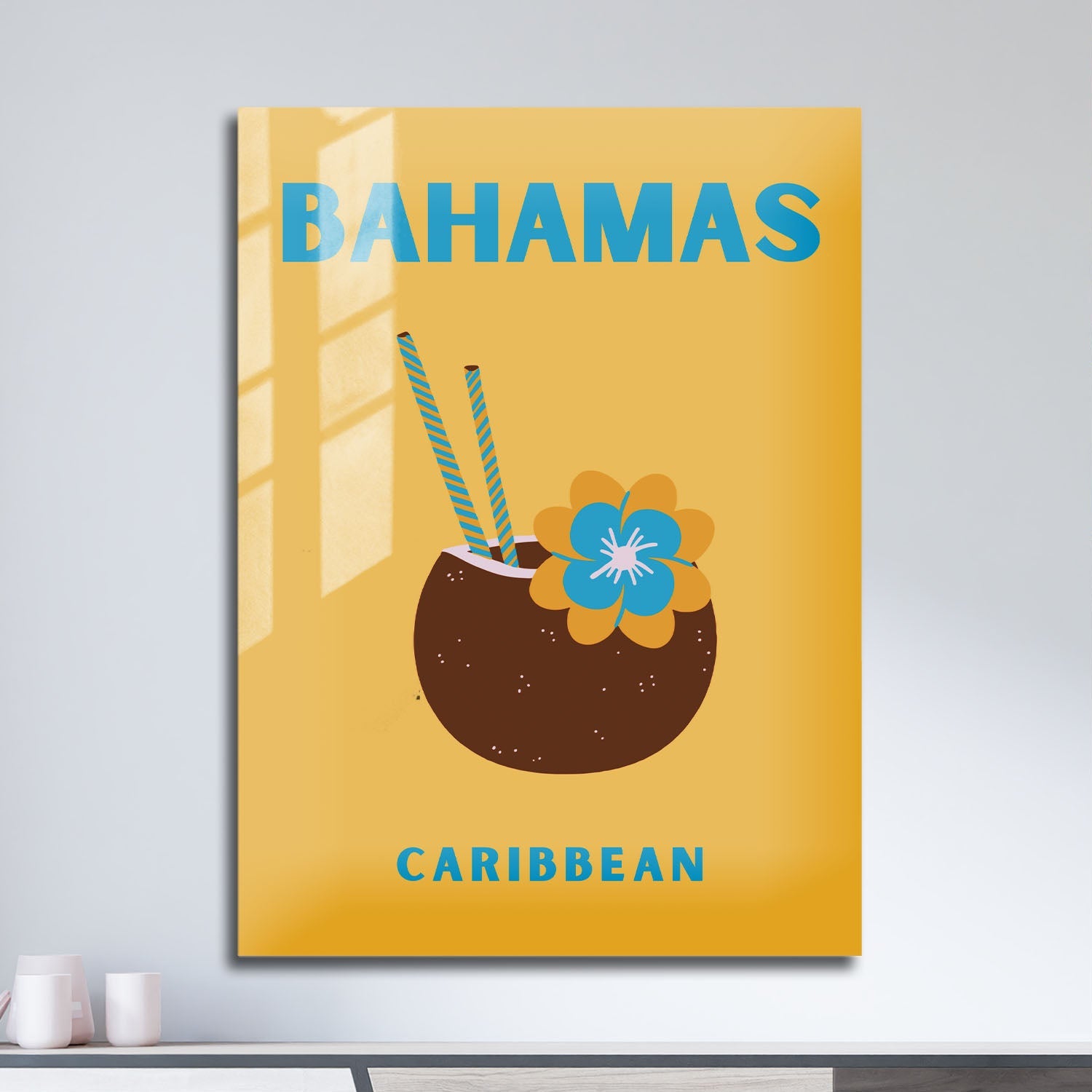 Wes Co Gallery Metal Poster Bahamas Caribbean Colorful Travel 11" x 17" Home Goods - Travel Illustrations Edge to edge Metal Art Print