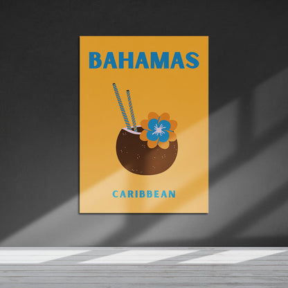 Wes Co Gallery Metal Poster Bahamas Caribbean Colorful Travel 16" x 24" Home Goods - Travel Illustrations Edge to edge Metal Art Print