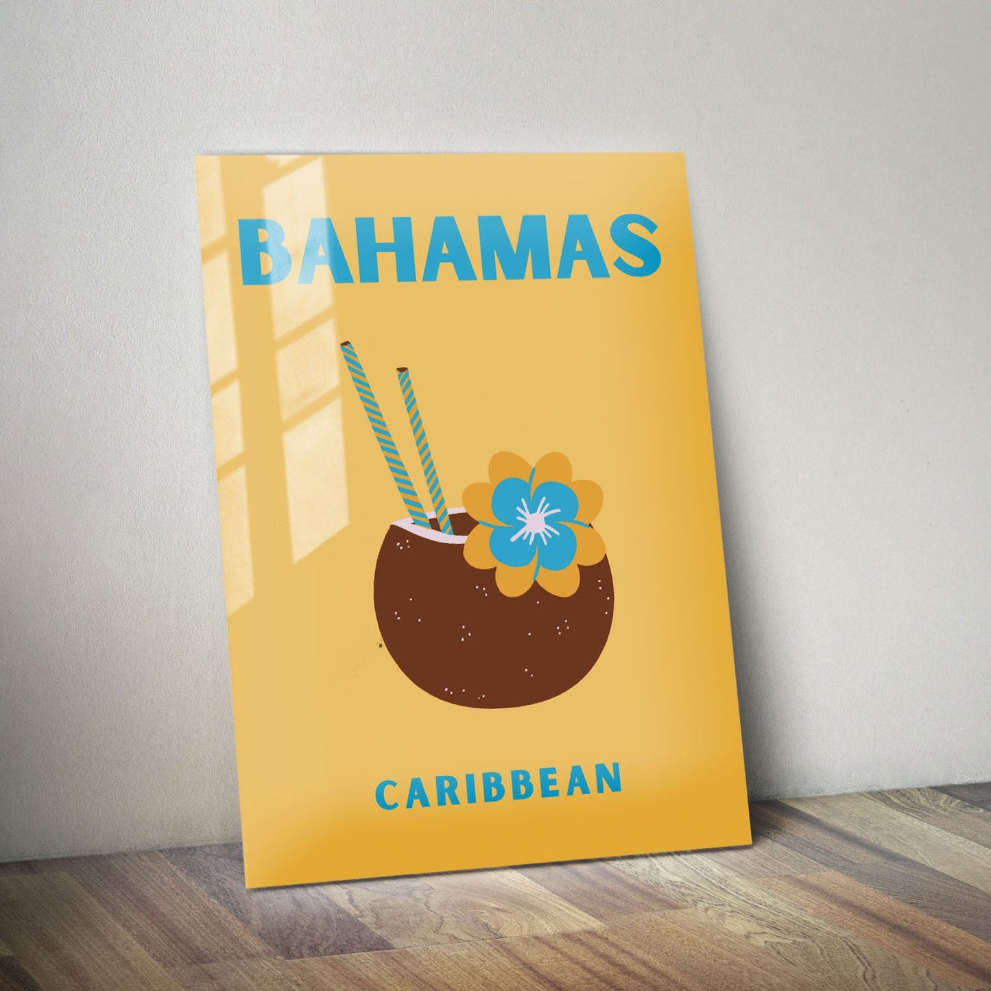 Wes Co Gallery Metal Poster Bahamas Caribbean Colorful Travel 11" x 14" Home Goods - Travel Illustrations Edge to edge Metal Art Print