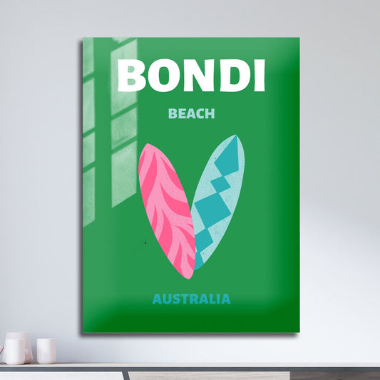 Wes Co Gallery Metal Poster Bondi Beach Green Australia Colorful Travel 11" x 17" Home Goods - Travel Illustrations Edge to edge Metal Art Print