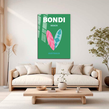 Wes Co Gallery Metal Poster Bondi Beach Green Australia Colorful Travel 16" x 24" Home Goods - Travel Illustrations Edge to edge Metal Art Print