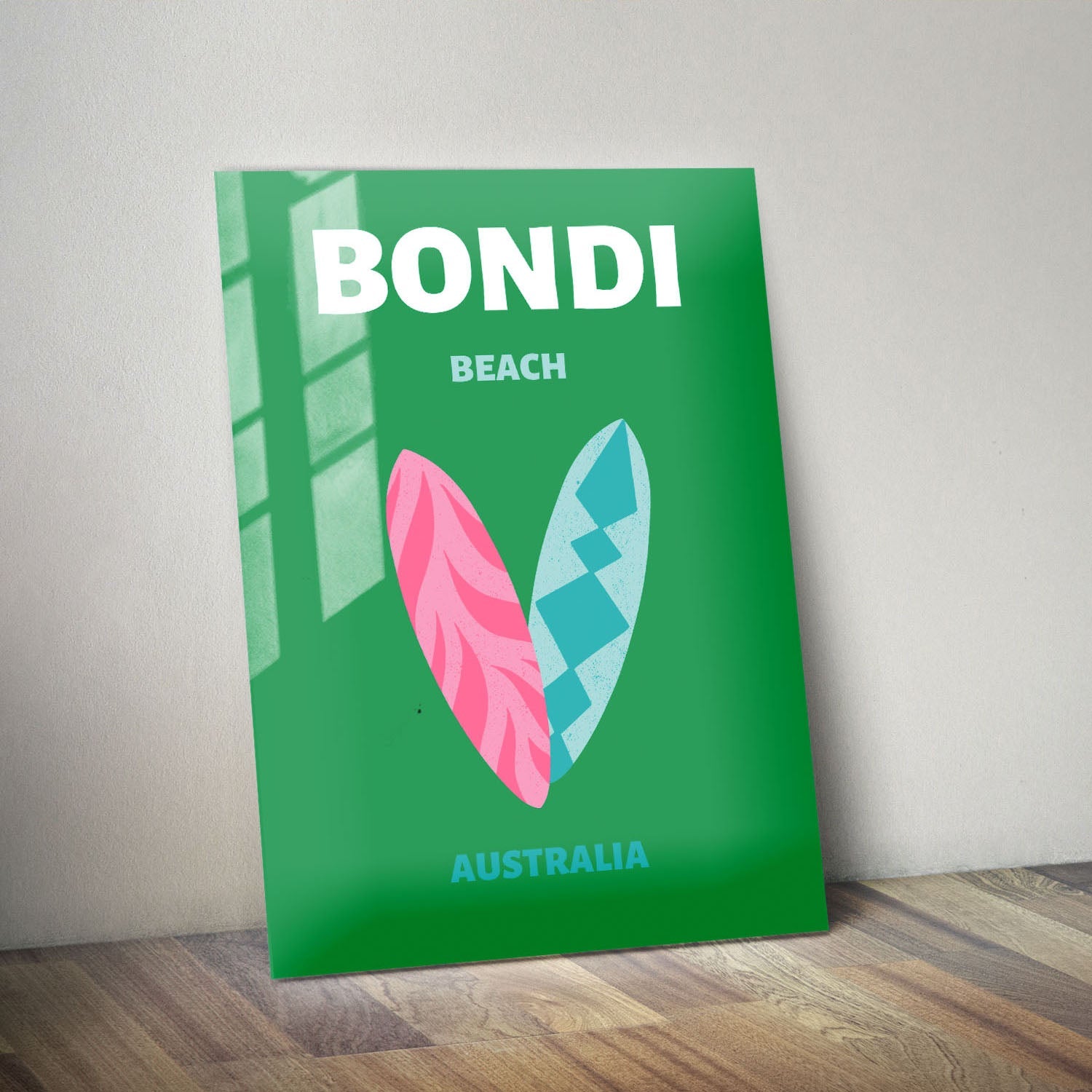 Wes Co Gallery Metal Poster Bondi Beach Green Australia Colorful Travel 11" x 14" Home Goods - Travel Illustrations Edge to edge Metal Art Print