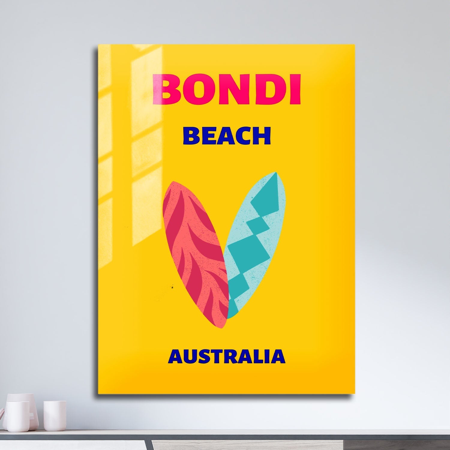 Wes Co Gallery Metal Poster Bondi Beach Yellow Australia Colorful Travel 11" x 17" Home Goods - Travel Illustrations Edge to edge Metal Art Print