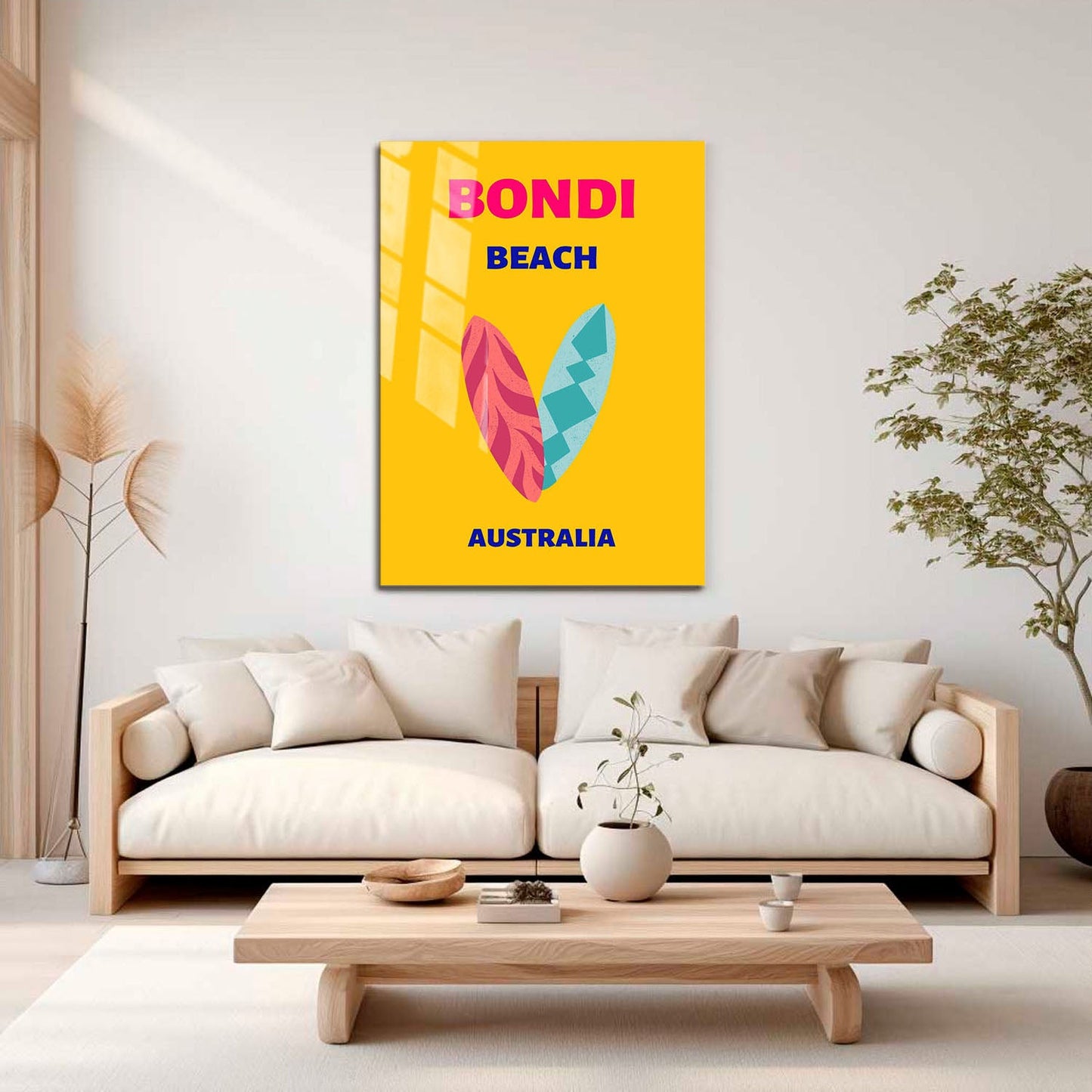 Wes Co Gallery Metal Poster Bondi Beach Yellow Australia Colorful Travel 16" x 24" Home Goods - Travel Illustrations Edge to edge Metal Art Print