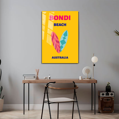 Wes Co Gallery Metal Poster Bondi Beach Yellow Australia Colorful Travel 24" x 36" Home Goods - Travel Illustrations Edge to edge Metal Art Print