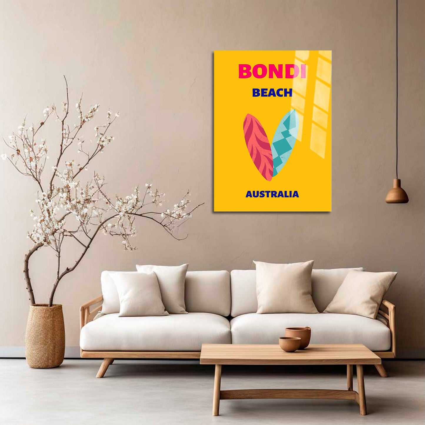 Wes Co Gallery Metal Poster Bondi Beach Yellow Australia Colorful Travel 5" x 7" Home Goods - Travel Illustrations Edge to edge Metal Art Print