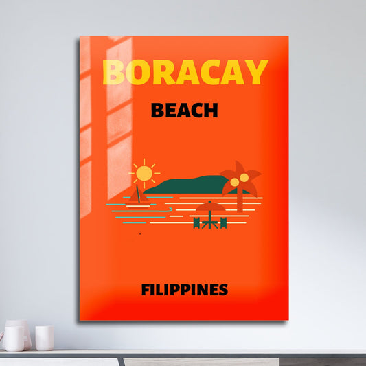 Wes Co Gallery Metal Poster Boracay Beach Colorful Travel 11" x 17" Home Goods - Travel Illustrations Edge to edge Metal Art Print