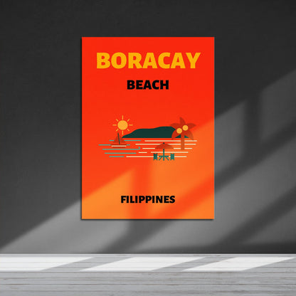 Wes Co Gallery Metal Poster Boracay Beach Colorful Travel 16" x 24" Home Goods - Travel Illustrations Edge to edge Metal Art Print