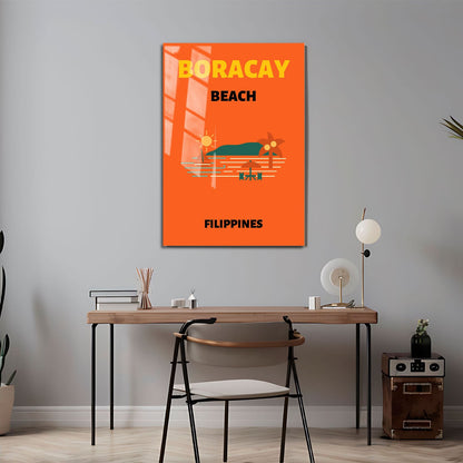 Wes Co Gallery Metal Poster Boracay Beach Colorful Travel 24" x 36" Home Goods - Travel Illustrations Edge to edge Metal Art Print