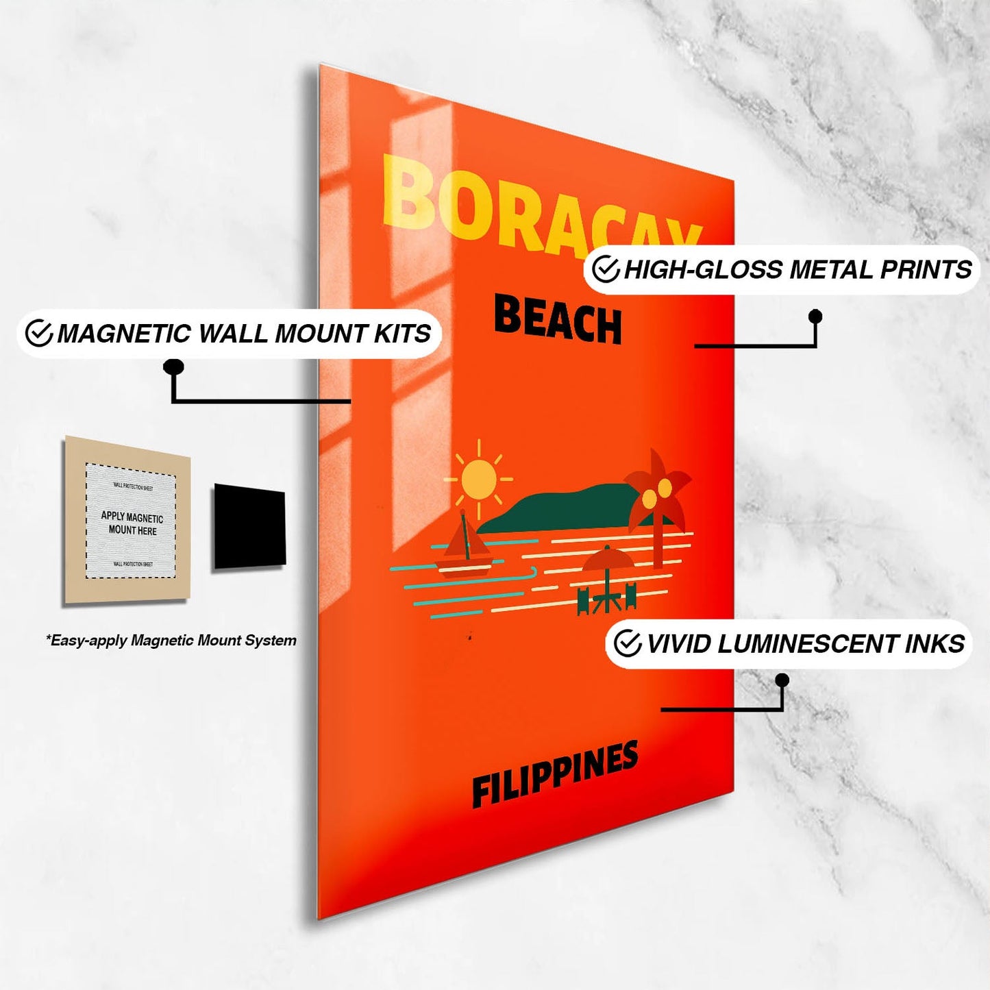 Wes Co Gallery Metal Poster Boracay Beach Colorful Travel 24" x 36" Home Goods - Travel Illustrations Edge to edge Metal Art Print