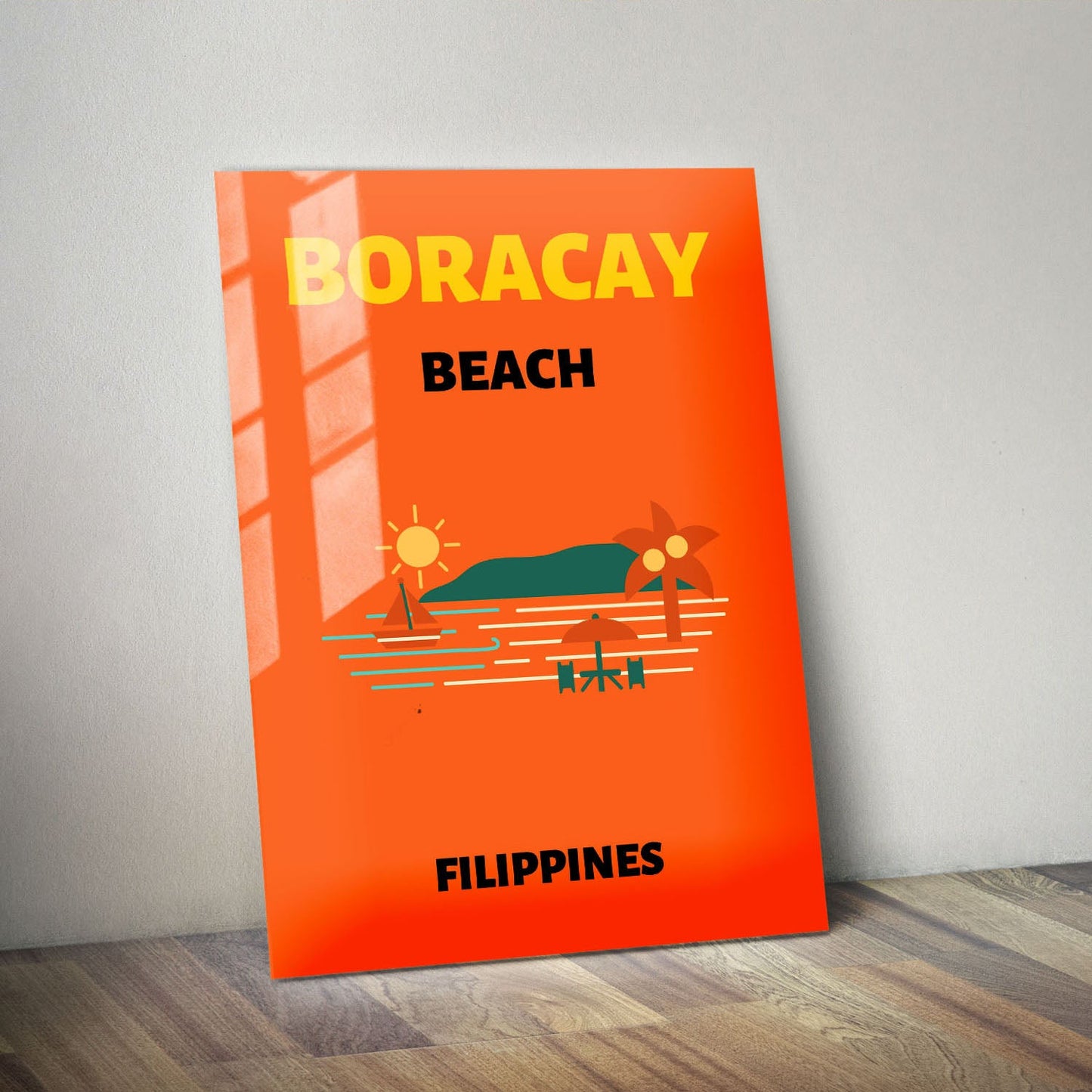 Wes Co Gallery Metal Poster Boracay Beach Colorful Travel 11" x 14" Home Goods - Travel Illustrations Edge to edge Metal Art Print