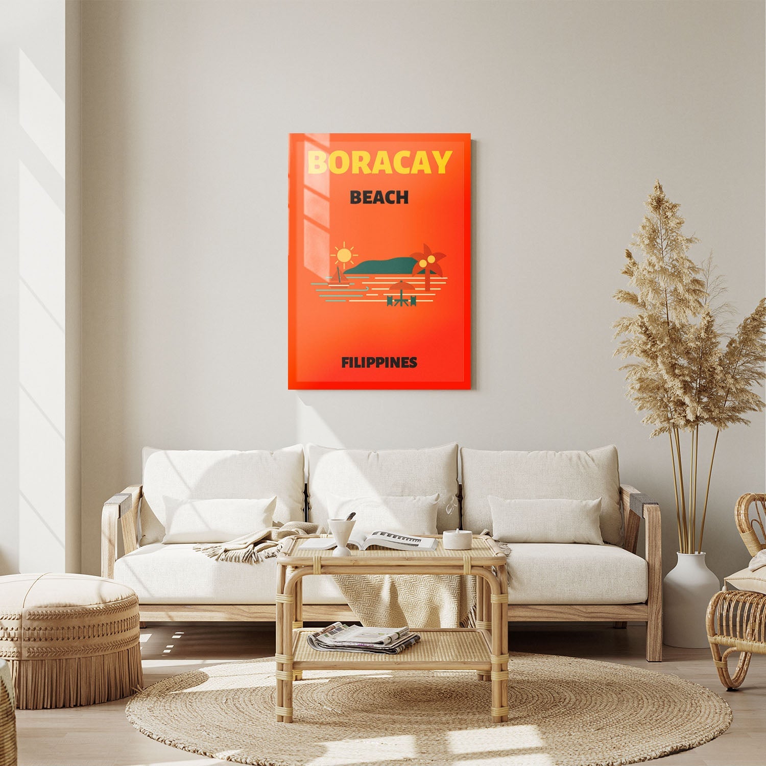 Wes Co Gallery Metal Poster Boracay Beach Colorful Travel 11" x 14" Home Goods - Travel Illustrations Edge to edge Metal Art Print