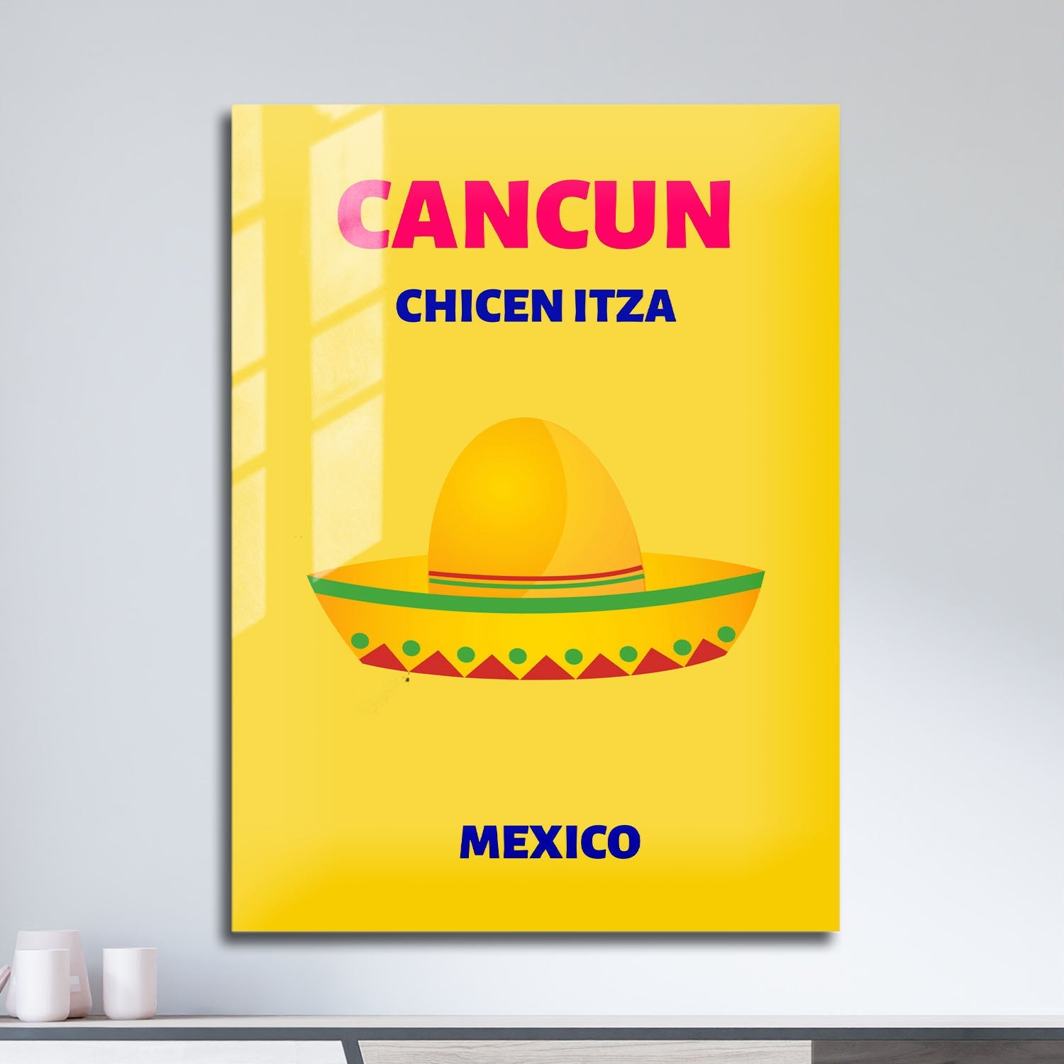 Wes Co Gallery Metal Poster Cancun Mexico Colorful Travel 11" x 17" Home Goods - Travel Illustrations Edge to edge Metal Art Print