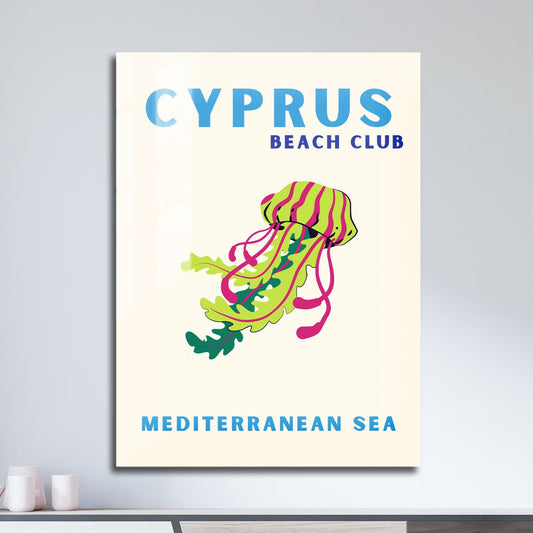 Wes Co Gallery Metal Poster Cyprus Beach Club Colorful Travel 11" x 17" Home Goods - Travel Illustrations Edge to edge Metal Art Print