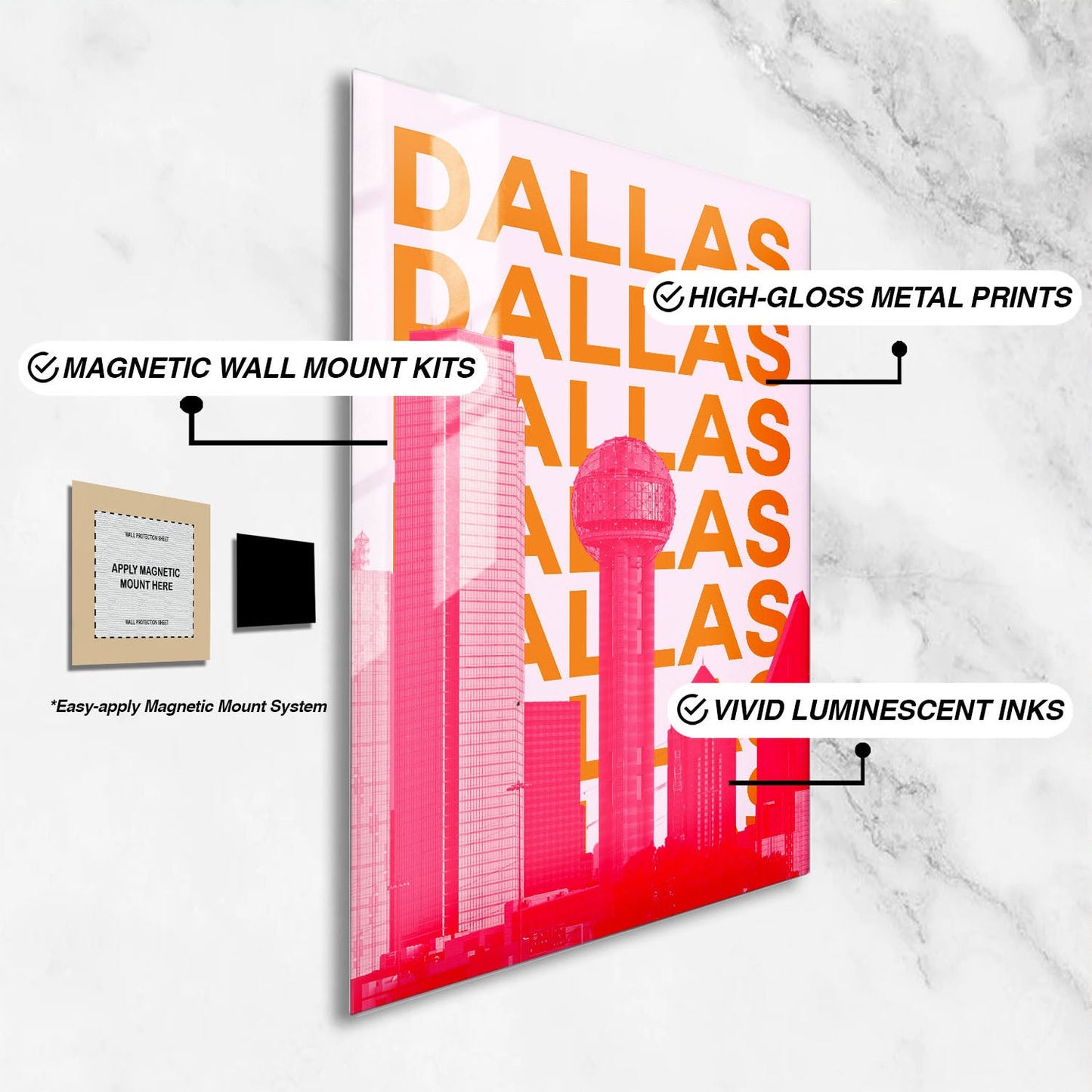 Wes Co Gallery Metal Poster Dallas City Colorful Travel 24" x 36" Home Goods - Travel Illustrations Edge to edge Metal Art Print