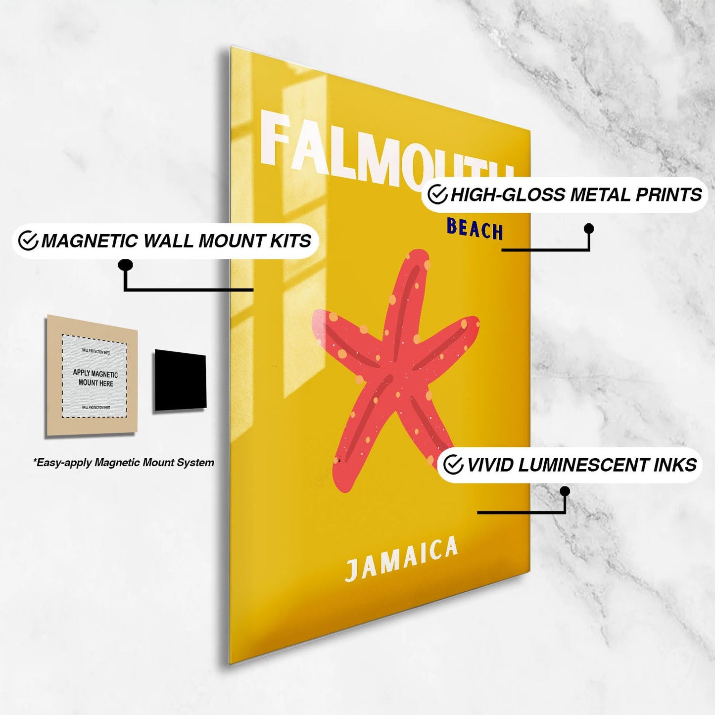 Wes Co Gallery Metal Poster Falmouth Beach Jamaica Colorful Travel 24" x 36" Home Goods - Travel Illustrations Edge to edge Metal Art Print