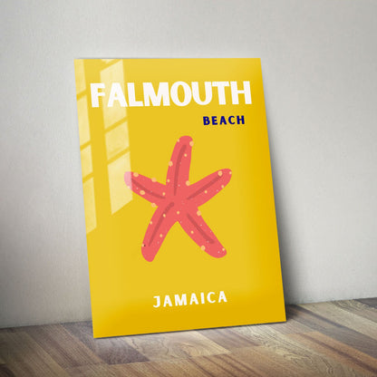 Wes Co Gallery Metal Poster Falmouth Beach Jamaica Colorful Travel 11" x 14" Home Goods - Travel Illustrations Edge to edge Metal Art Print