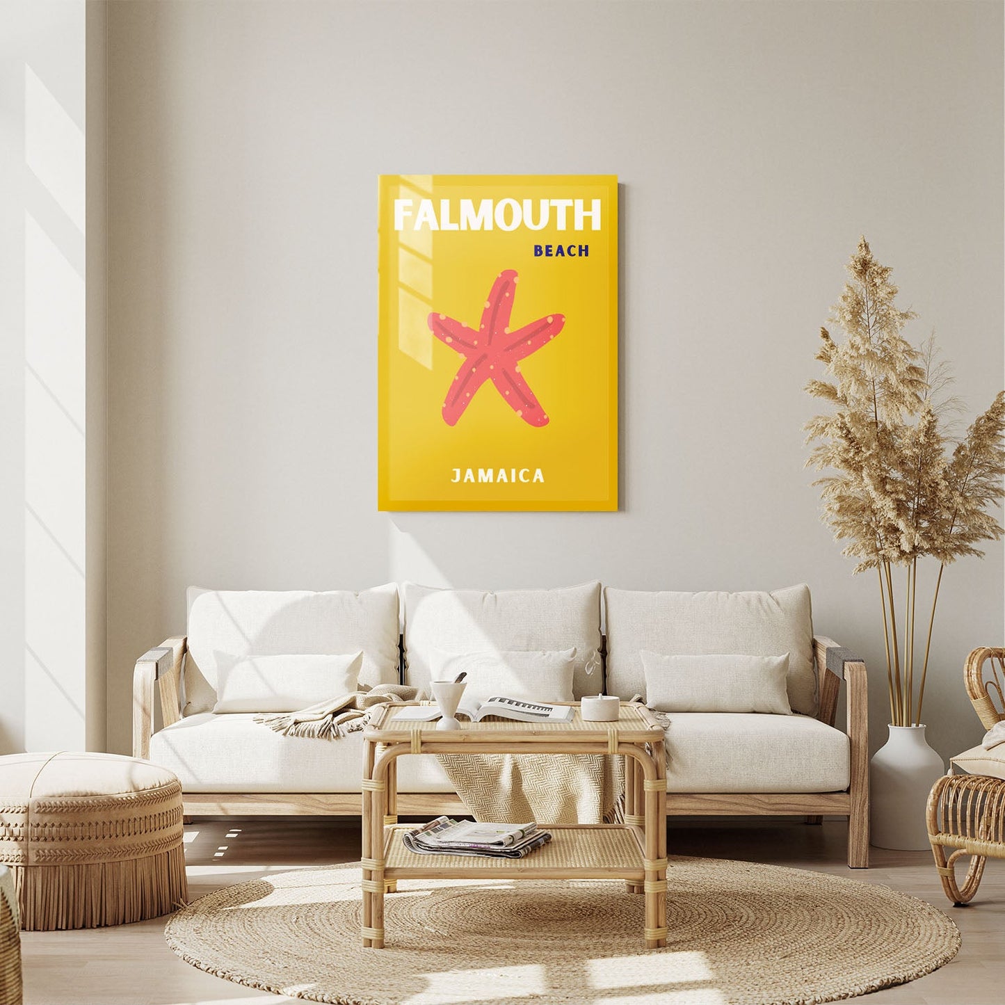Wes Co Gallery Metal Poster Falmouth Beach Jamaica Colorful Travel 11" x 14" Home Goods - Travel Illustrations Edge to edge Metal Art Print