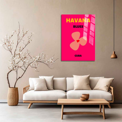 Wes Co Gallery Metal Poster Havana Blues Pink Cuba Colorful Travel 5" x 7" Home Goods - Travel Illustrations Edge to edge Metal Art Print